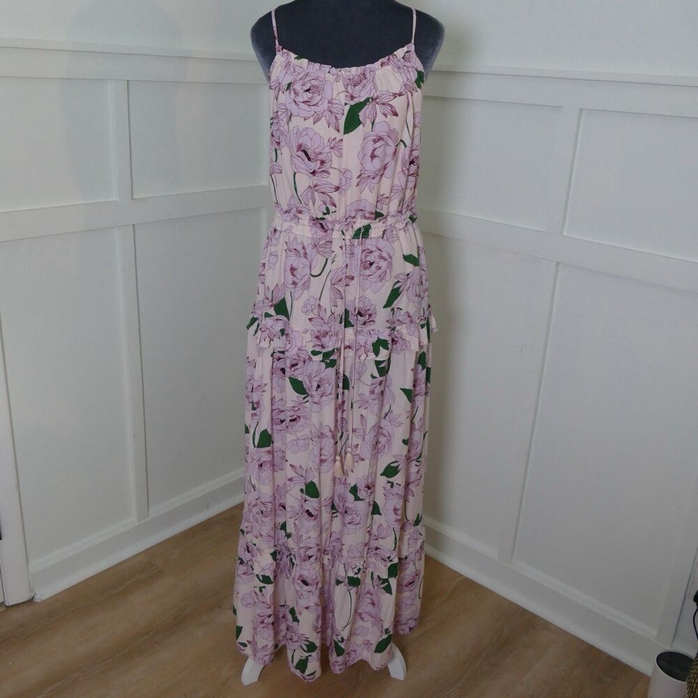 Lost + Wander Floral Maxi Dress Women’s Large Pink Tiered Open Back Cottagecore